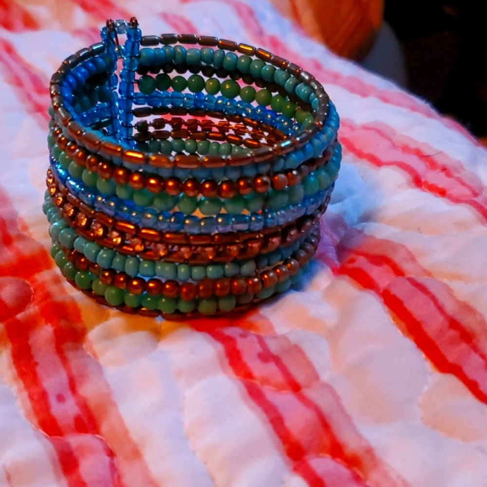 Blue beaded cuff bracelet